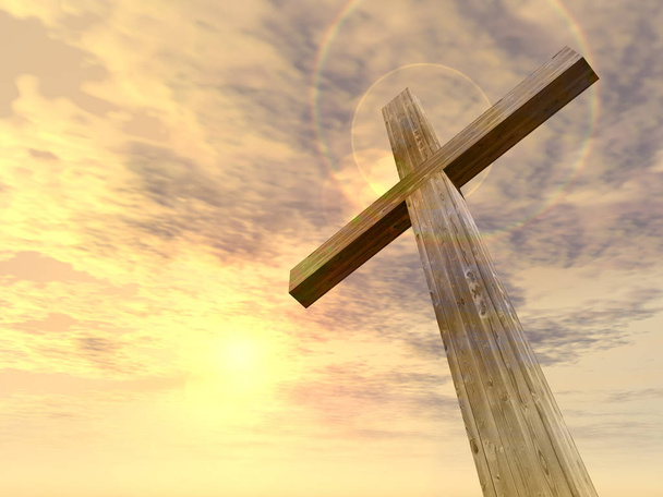 деревянный крест над закатом неба
 - Фото, изображение