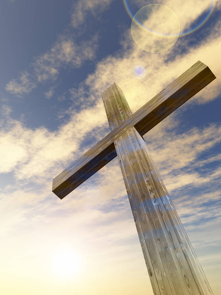 cruz de madera sobre cielo del atardecer
 - Foto, imagen