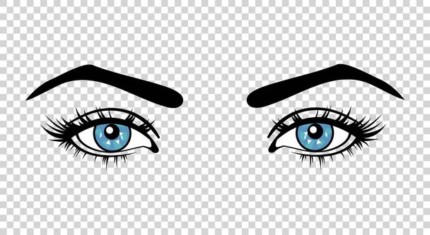 Vetor olhos femininos azuis com pestanas longas e compõem. Meninas bonitas
 - Vetor, Imagem