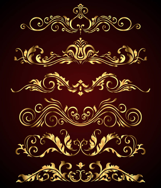 Elementos vintage dourados e bordas definidas para decoração ornamentada. Floral redemoinho design spa logotipo real
 - Vetor, Imagem
