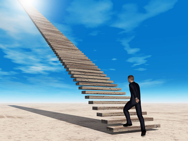 бізнесмен на сходах в небо
 - Фото, зображення