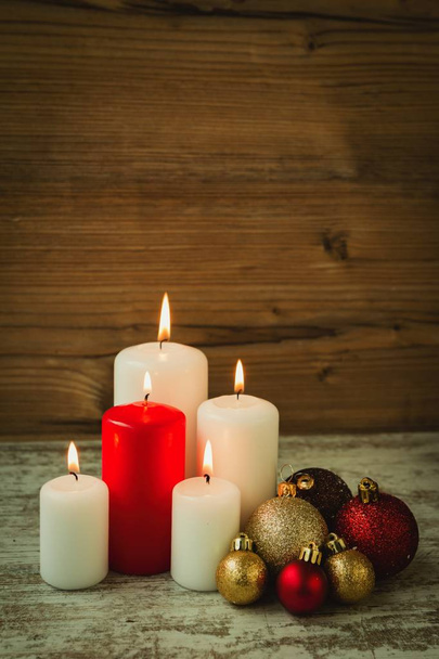 Burning candles with christmas decorations - Photo, Image
