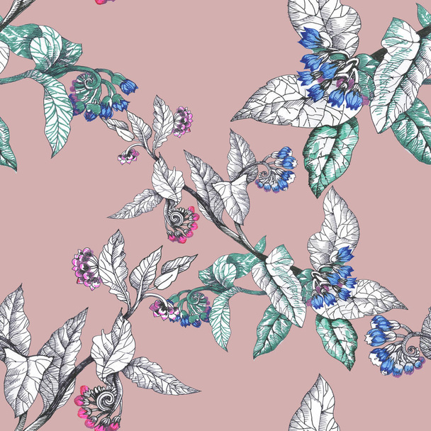 Watercolor floral seamless pattern - Фото, зображення