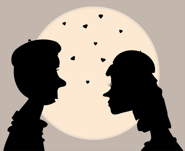 Abbildung, Profil küssende Männer und Frauen Retro-Vektor - Vektor, Bild