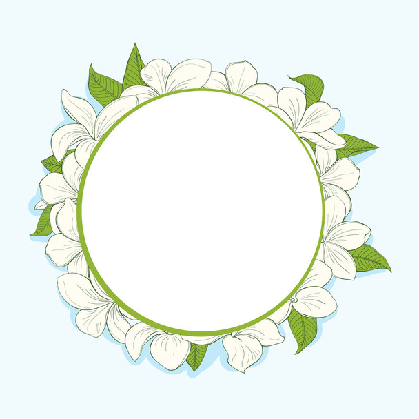 Circle frame with plumeria flowers - Vektor, kép