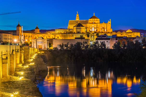 Roma köprüden Guadalquivir Nehri ve Camii-katedral Cordoba, İspanya - Fotoğraf, Görsel