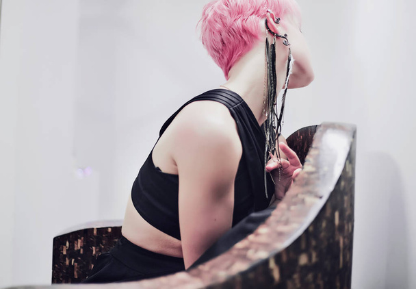 Gorgeous woman with pink hair - Zdjęcie, obraz