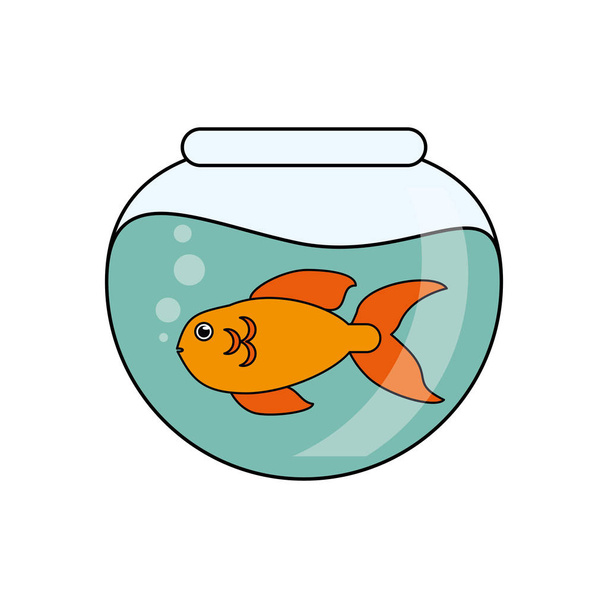 Dibujos animados de animales de pescado dentro del diseño bowl
 - Vector, Imagen