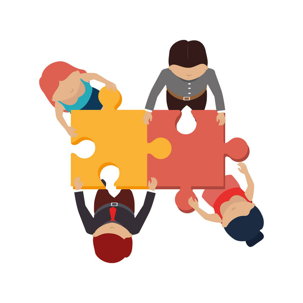 people with puzzle pieces game icon - Vector, Image