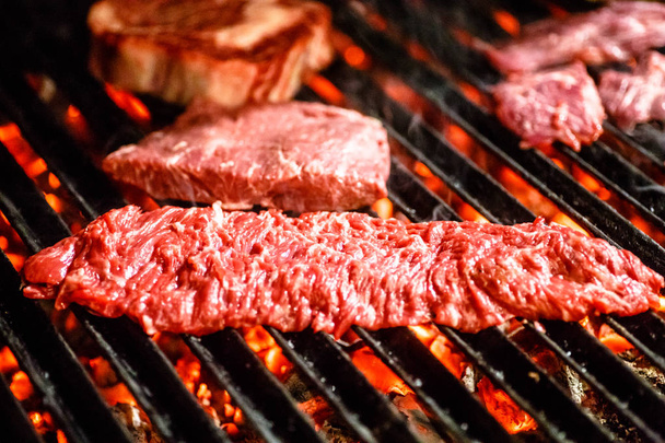Meat, beef, fried on the grill  the . Barbecue. - Foto, Imagen