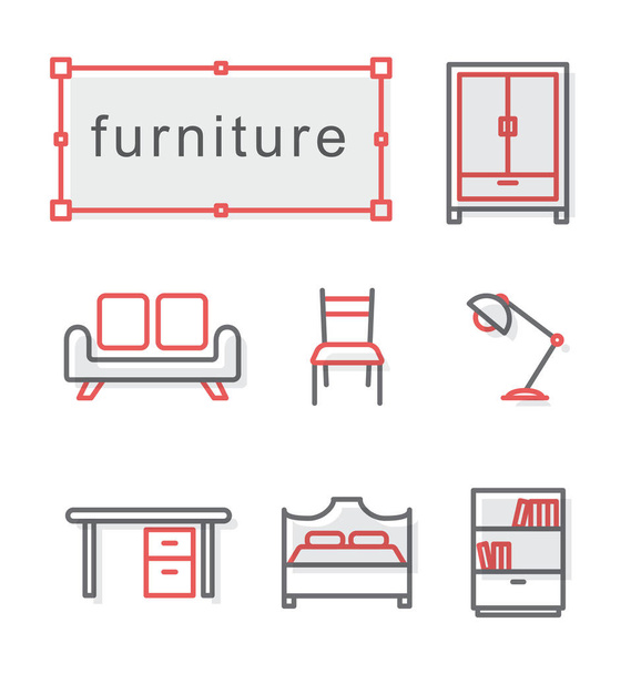Dunne lijn pictogrammen instellen, meubilair - Vector, afbeelding