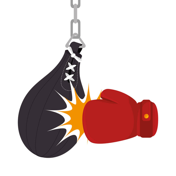 boxing gloves equipment with punch bag icon - Vector, Image