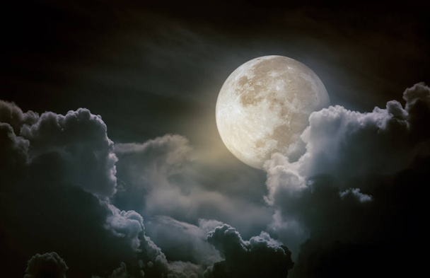 Nighttime sky with clouds, bright full moon - Photo, Image