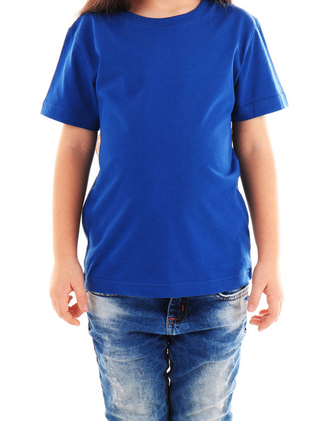 Little girl in blank blue t-shirt - Photo, Image