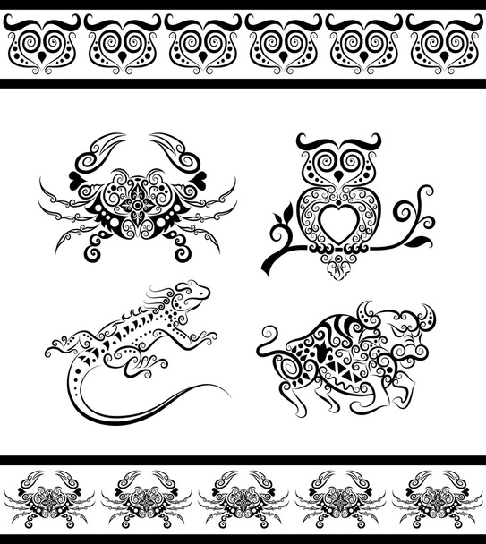 Animal ornaments (crab, owl, etc) - Вектор, зображення