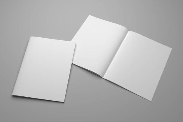 Blank 3D illustration magazines mockup on gray. - Foto, afbeelding