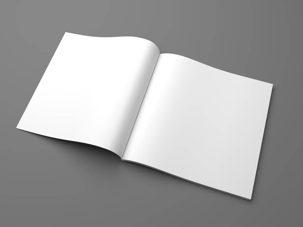 Opened square 3D illustration magazine mock-up on gray. - Φωτογραφία, εικόνα