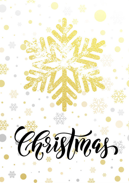 Merry Christmas text with golden glitter snowflake pattern - Vettoriali, immagini