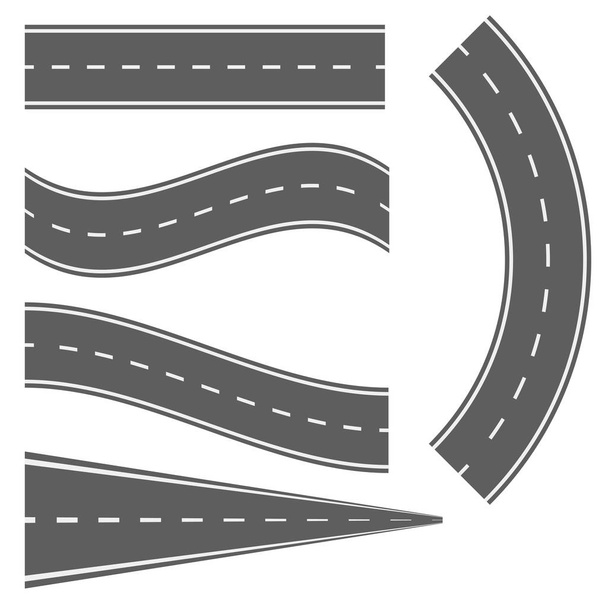 Winding curved road or highway with markings. Direction, transportation set - Vector, Image