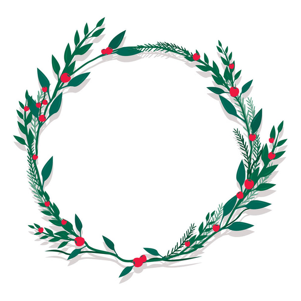 Рождественский венок зеленый на белой иллюстрации для дизайна
 - Вектор,изображение