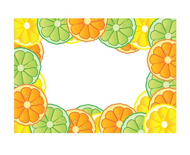 çerçeve resimde yapılan taze meyve, limon, portakal ve limon - Fotoğraf, Görsel