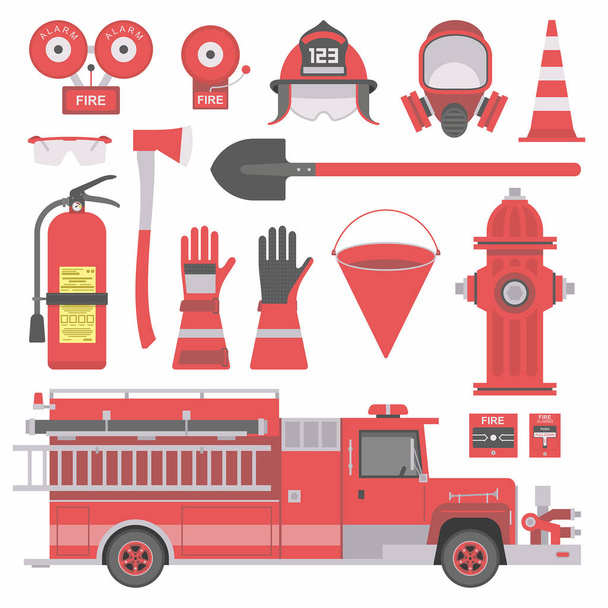 Feuerwehrausrüstung. Vektorsymbole - Vektor, Bild