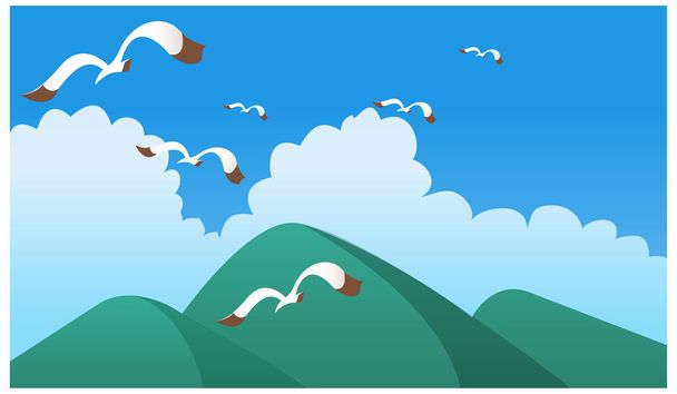 Birds flying on the mountain - Vector, Image