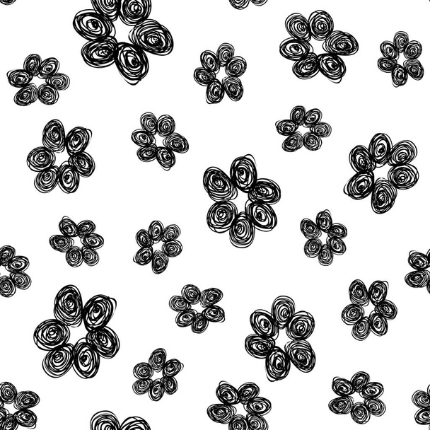 Hand Drawn Flower Pattern Black White - Vector, imagen