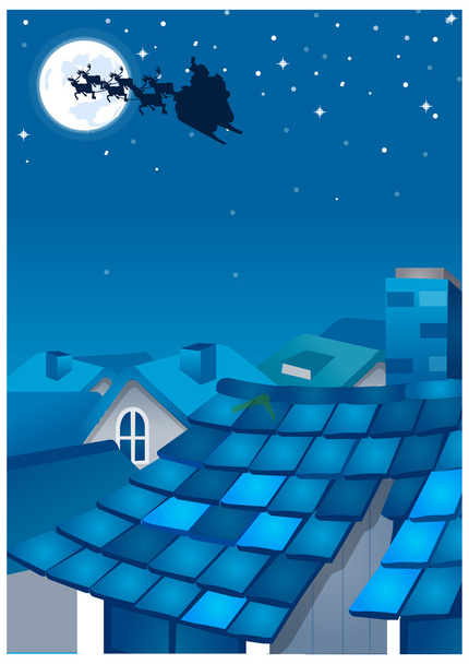 huizen in een stad en silhouet van rein herten over maan in de nachthemel - Vector, afbeelding
