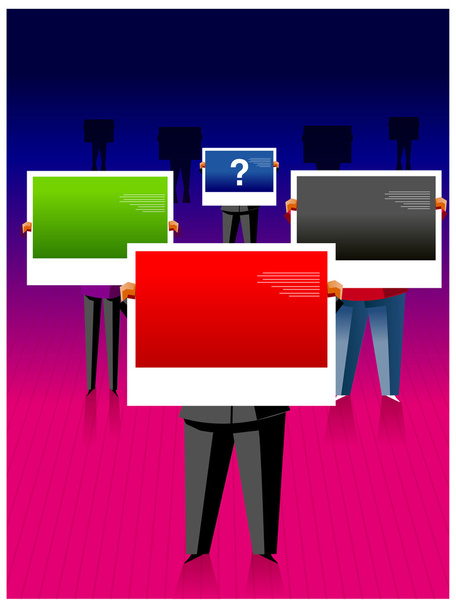 Groupe de panneaux d'affichage d'entreprise non identifiables avec point d'interrogation
 - Vecteur, image