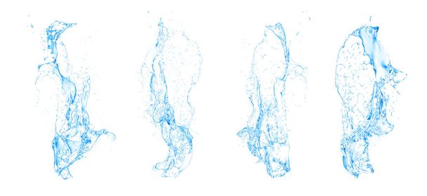 Eristetty sininen tilkka vettä roiskumassa valkoisella pohjalla. 3.
 - Valokuva, kuva