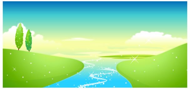 Lake and green landscape - Vector, Image