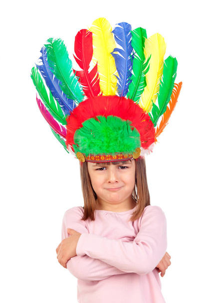 funny girl with indian feathers - Photo, image