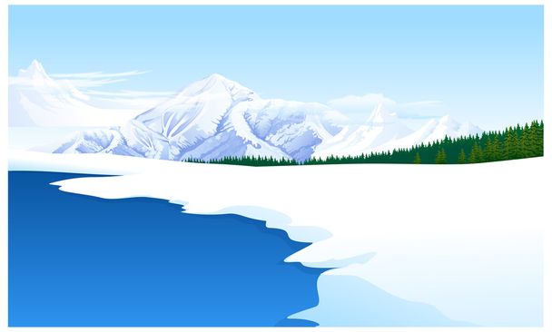 Panoramic view of a snow capped landscape - Vector, Image