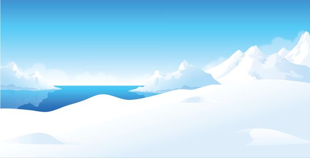 雪のパノラマの景色を頂いた風景 - ベクター画像