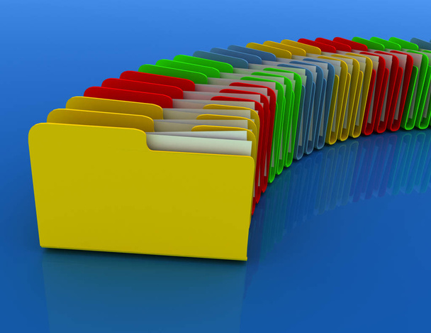 3D kolorowe foldery, na niebieskim tle - Zdjęcie, obraz