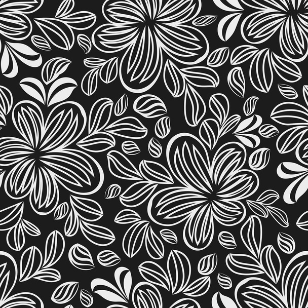 Seamless line art black and flower vector background - Vektori, kuva