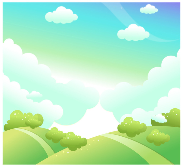 Zielony krajobraz i błękitne niebo - Wektor, obraz
