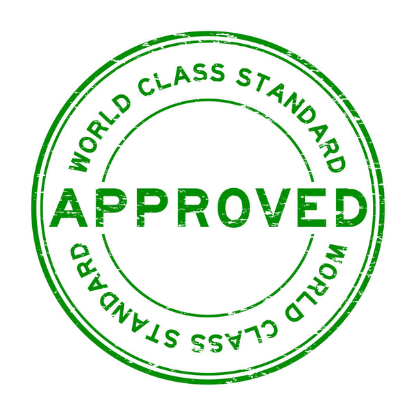 Grunge groen goedgekeurd wereld klasse standaard ronde Rubberstempel - Vector, afbeelding