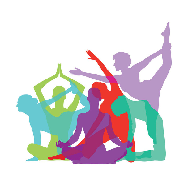 Komposition von Yoga-Figuren - Vektor, Bild