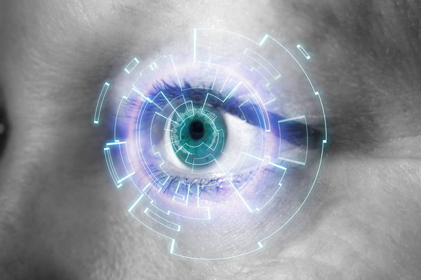 Auge einer Frau mit digitaler Schnittstelle - Foto, Bild