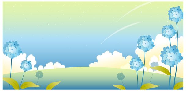 Пейзаж с цветами и небом - Вектор,изображение