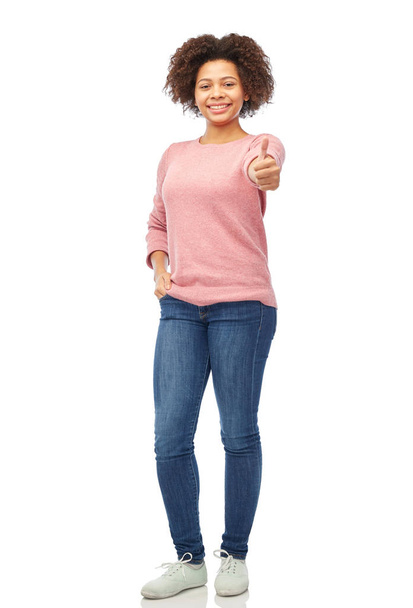 happy african american woman showing thumbs up - Фото, изображение