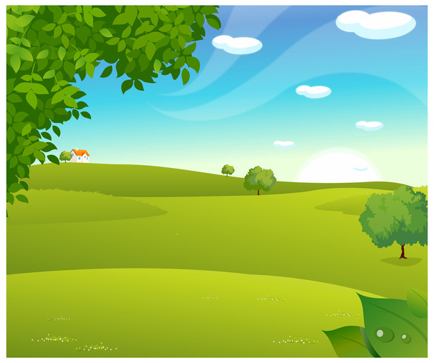 Alba su un paesaggio verde - Vettoriali, immagini