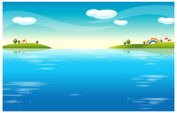 Water Landscape and houses - Vector, Image