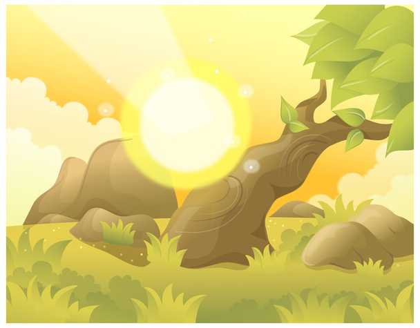 słońce i drzewo - Wektor, obraz