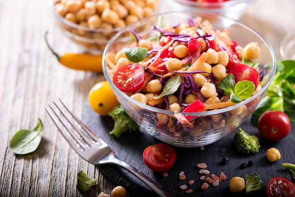 Healthy homemade chickpea and veggies salad, diet, vegetarian, vitamin snack - Photo, Image