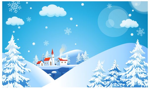 Winter landscape with cottage - Vector, Image
