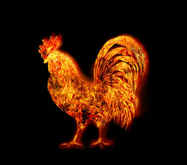 красочный огненный петух. Символ китайского Нового года. Огненная птица, красный член. Открытка с Новым 2017 годом
 - Фото, изображение