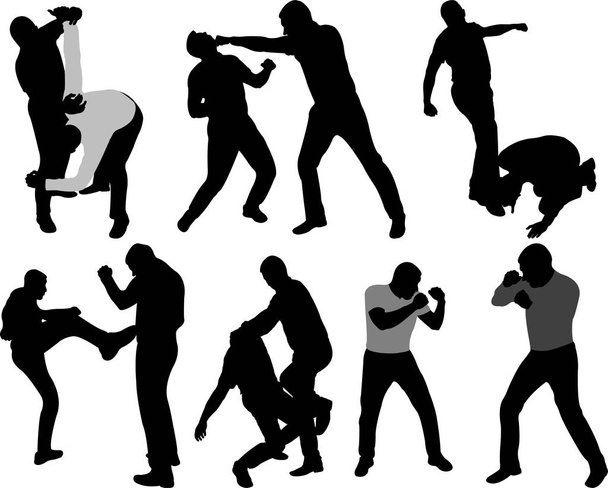 Street fight people silhouettes - vector - Vector, Image